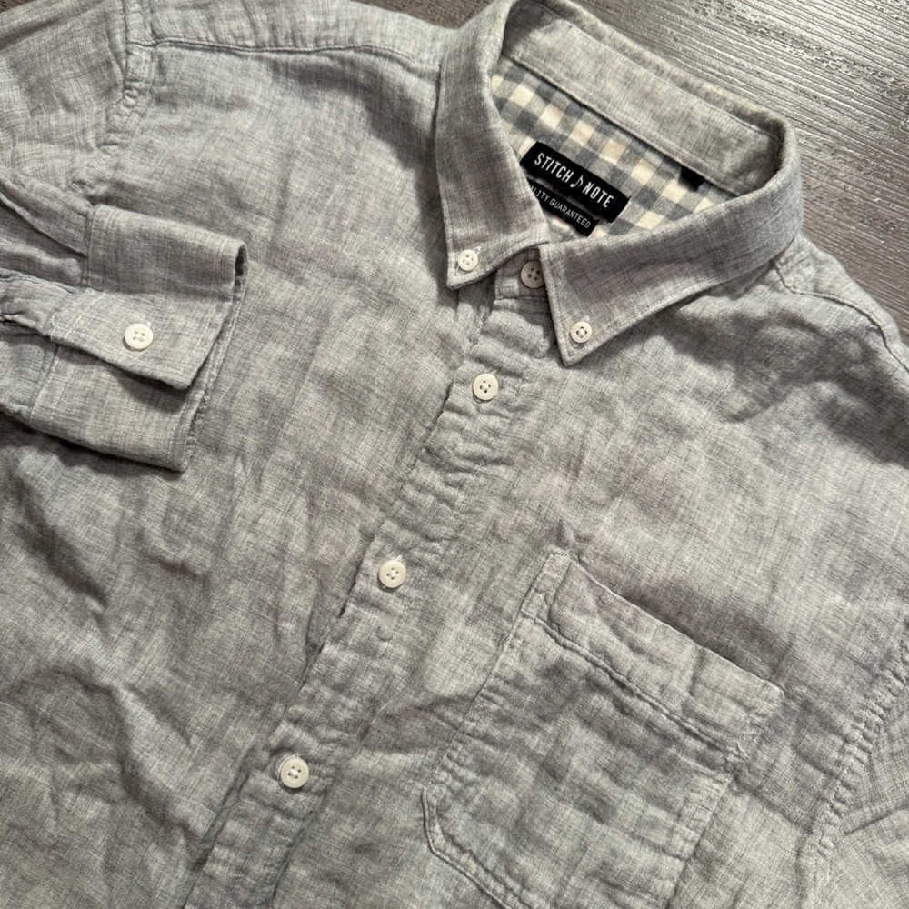 Stitch Note Shirt Mens L Gray 100% Flannel Cotton Casual Textured Button Down